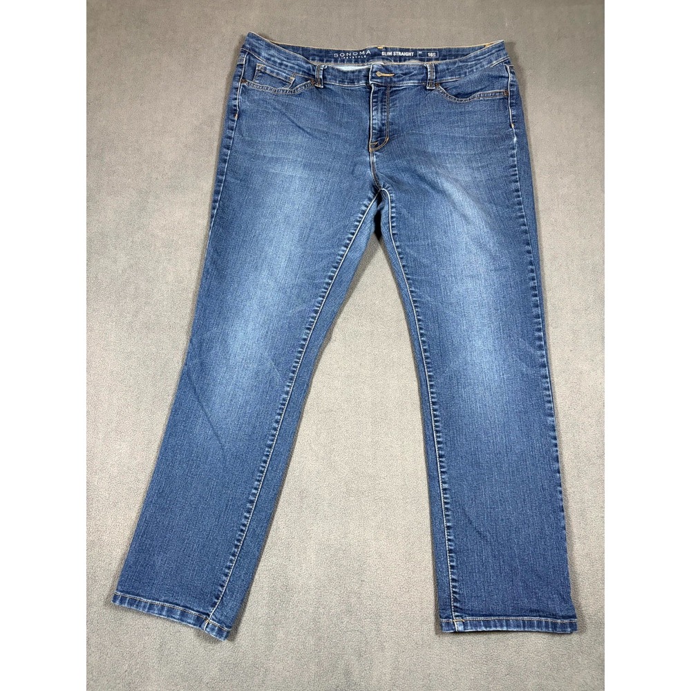 Sonoma Jeans Womens 16S Blue Denim Slim Fit Single Stitch Straight Leg Americana